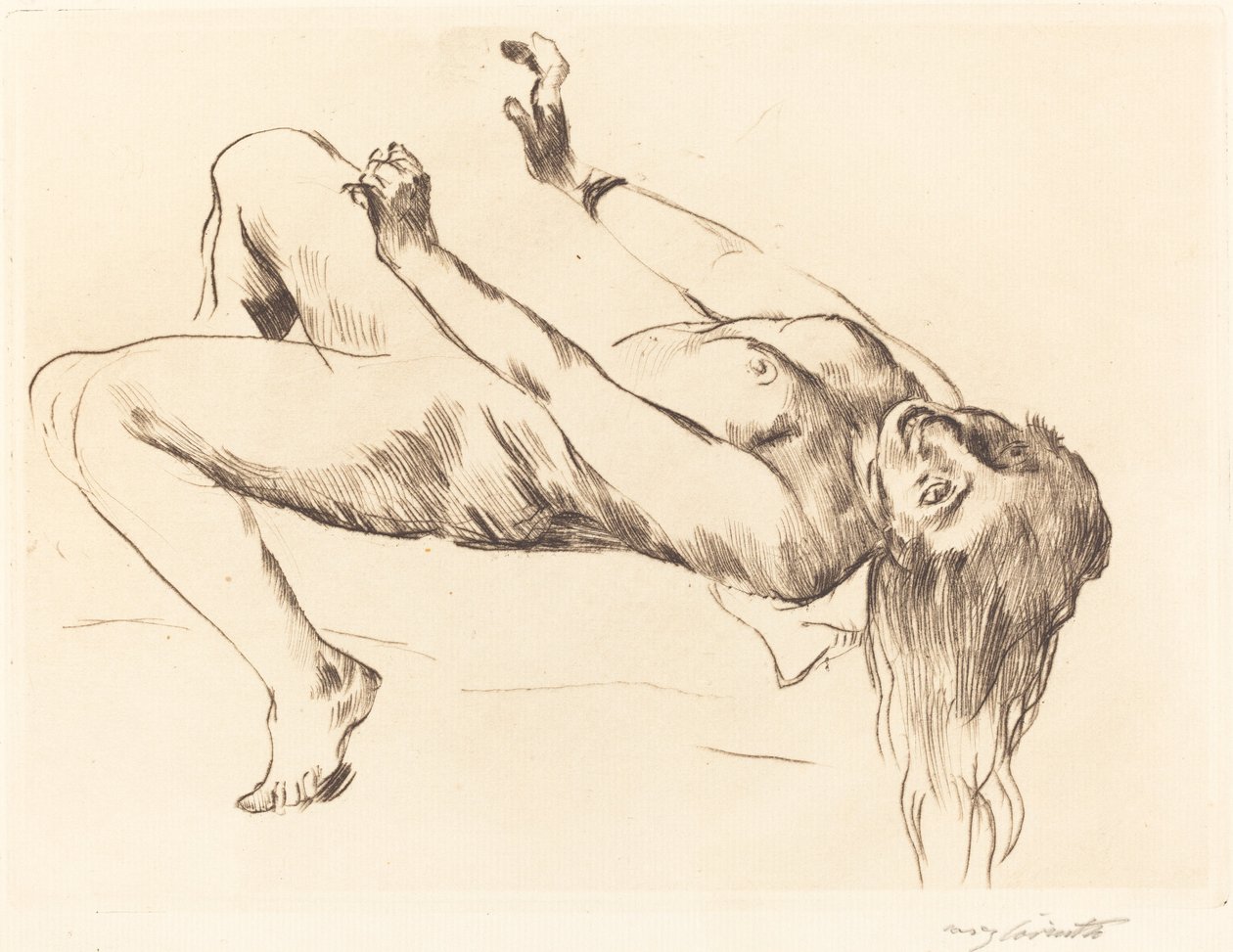 Liggende nøgen kvinde. Studie for Joseph and Potiphar reclining kvinde..., 1915. af Lovis Corinth