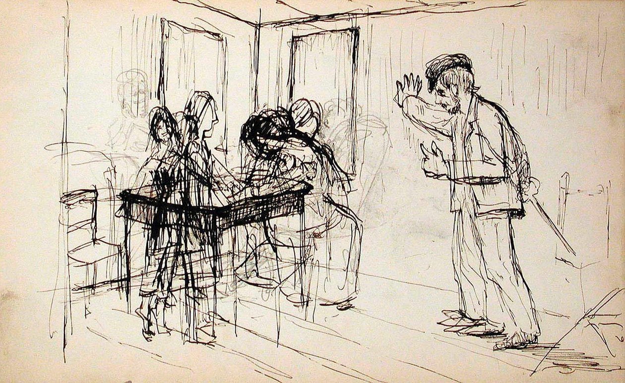 Bjælkehytte (recto), figurer i interiør (verso) af Lovis Corinth