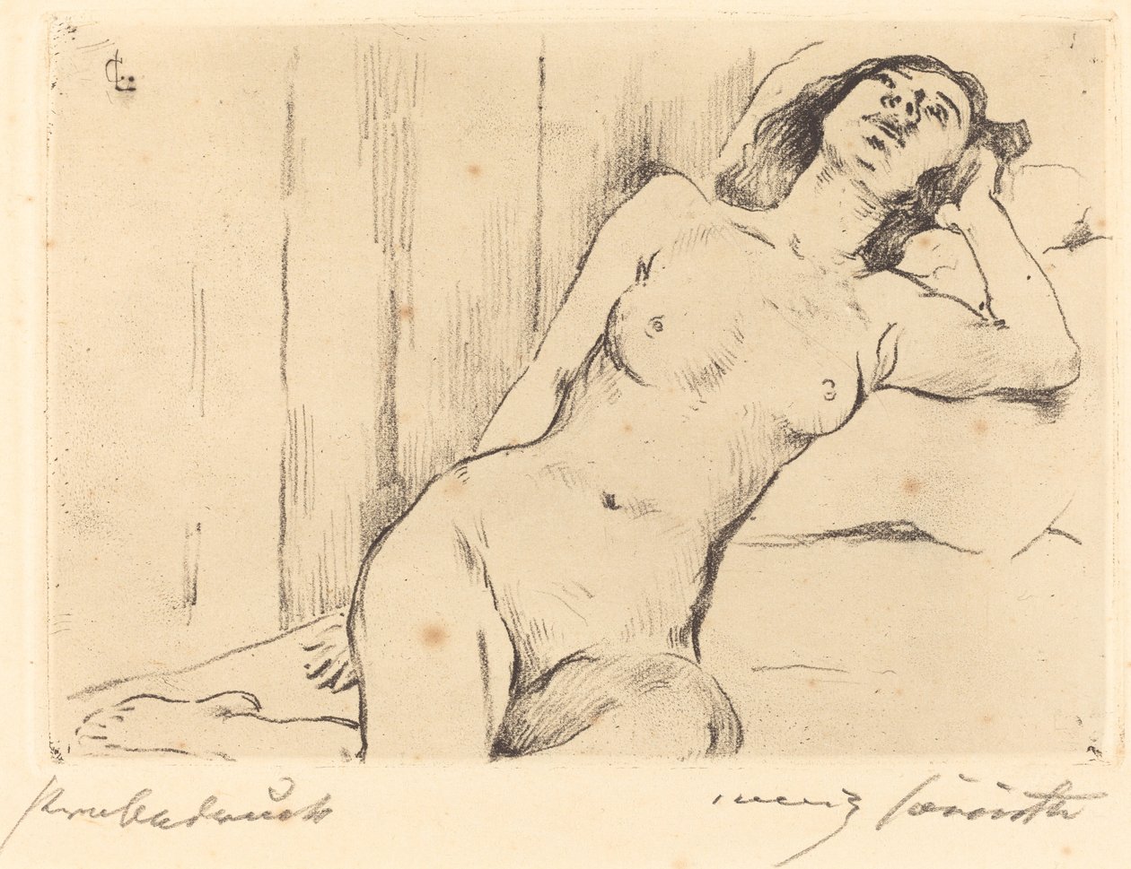 Hvilende trekvart nøgen (liggende nøgen kvinde) af Lovis Corinth