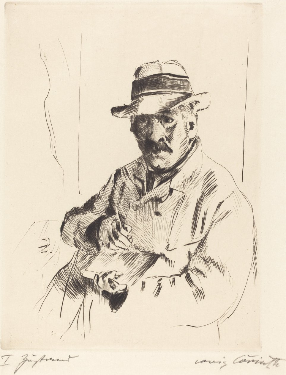 Selvportræt i stråhat af Lovis Corinth