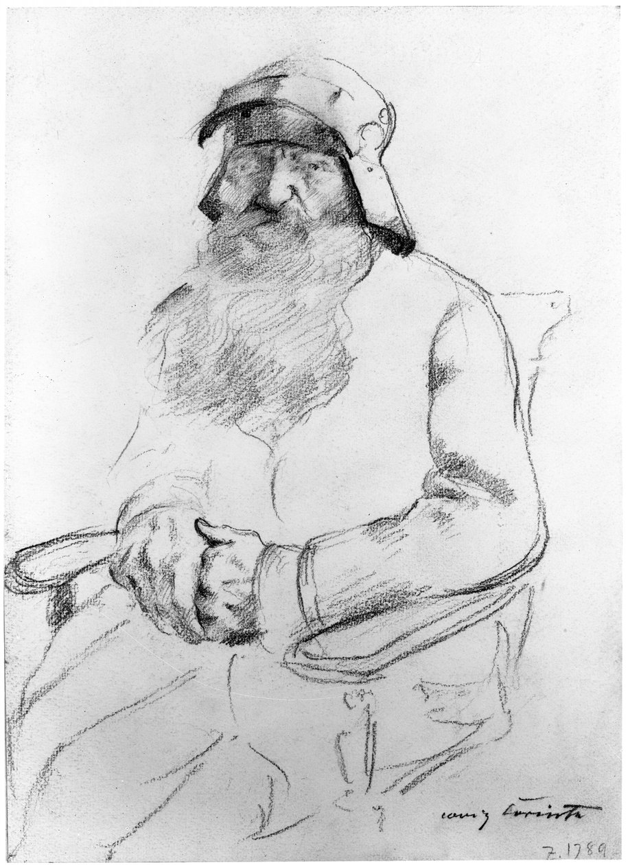 Siddende skægget gammel mand med en hjelm fra 16. århundrede, set forfra (studie til Götz von Berlichingen) af Lovis Corinth