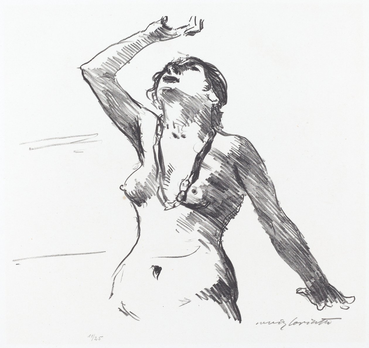 Kvindelig nøgen forsvarer sig selv, 1913. af Lovis Corinth