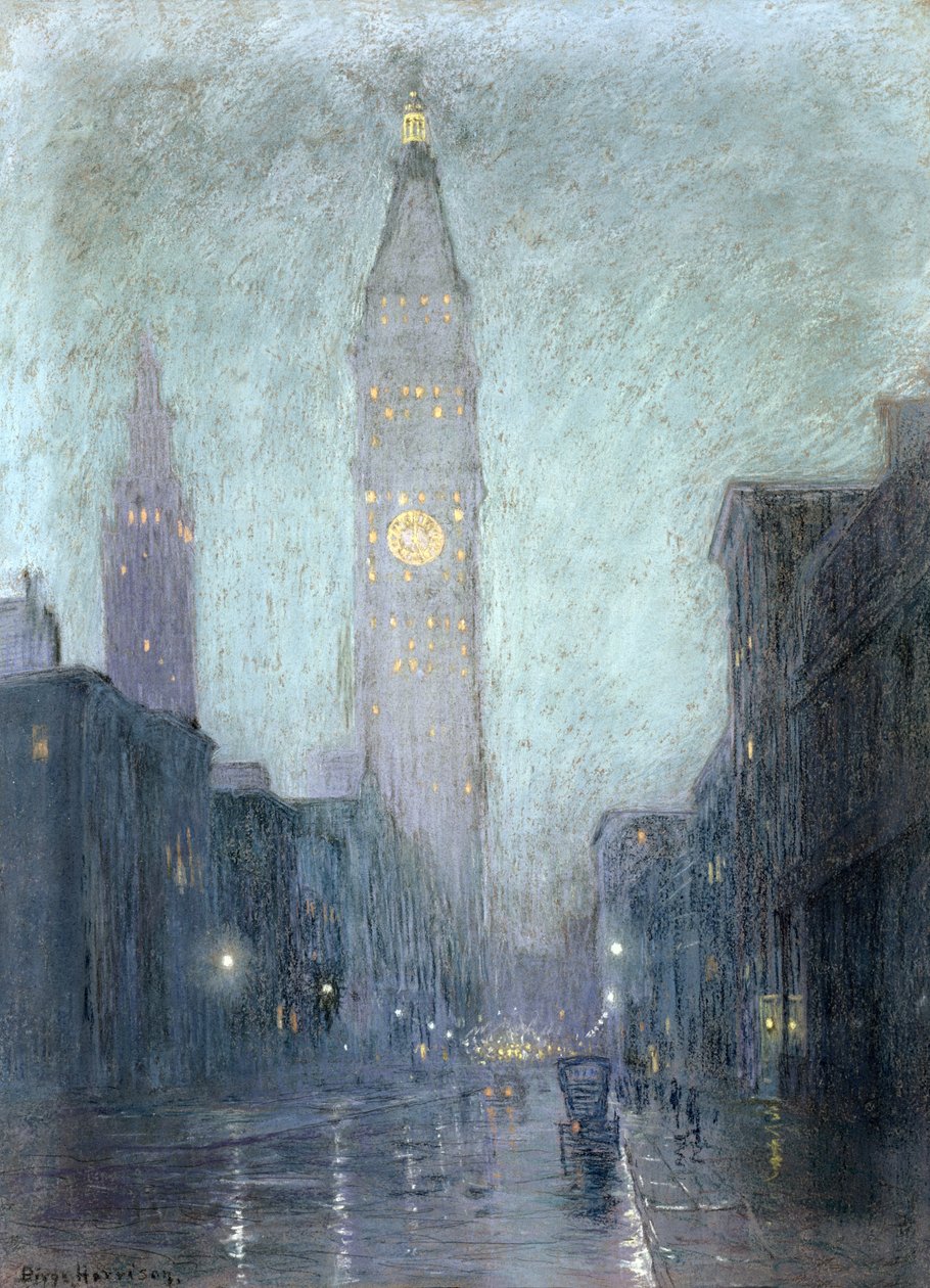 Madison Avenue at Twilight (pastel på brunt papir) af Lowell Birge Harrison