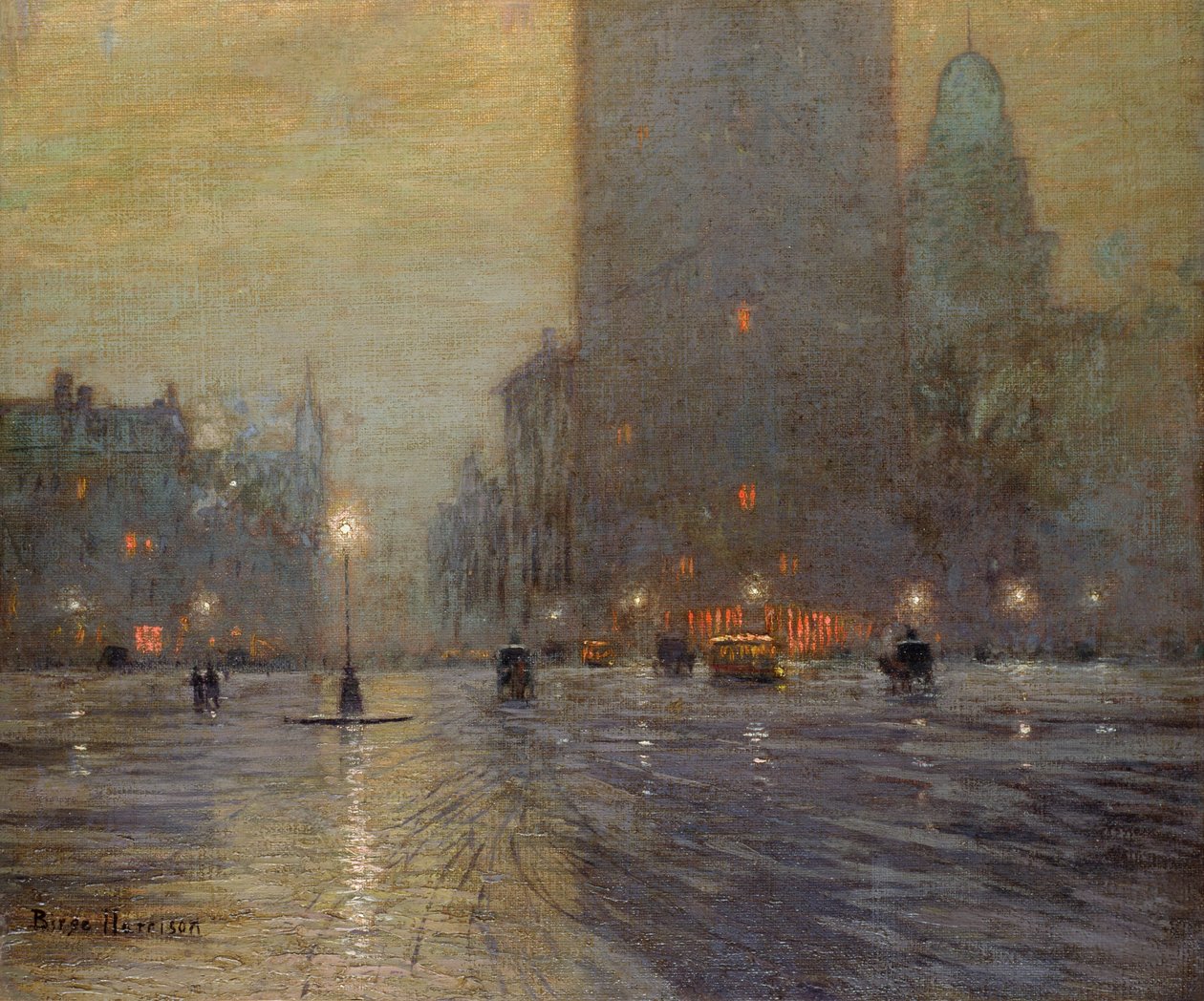 Madison Square, Rainy Night (olie på lærred) af Lowell Birge Harrison