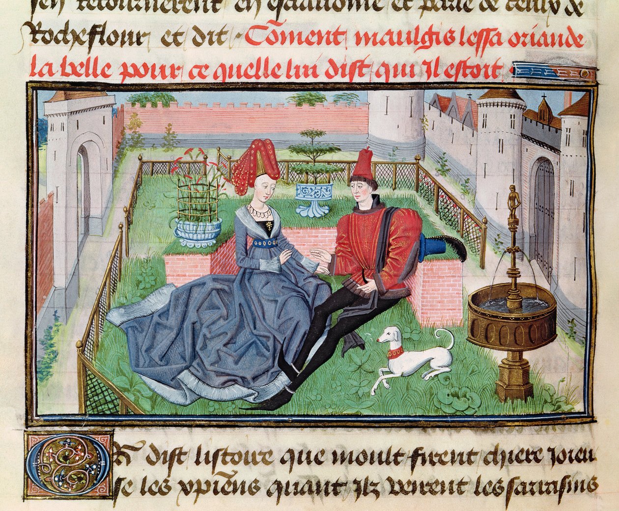 Ms 5072 f.71v Kærlighedens have, fra Reaud de Montaubans cyklus af Loyset Liedet