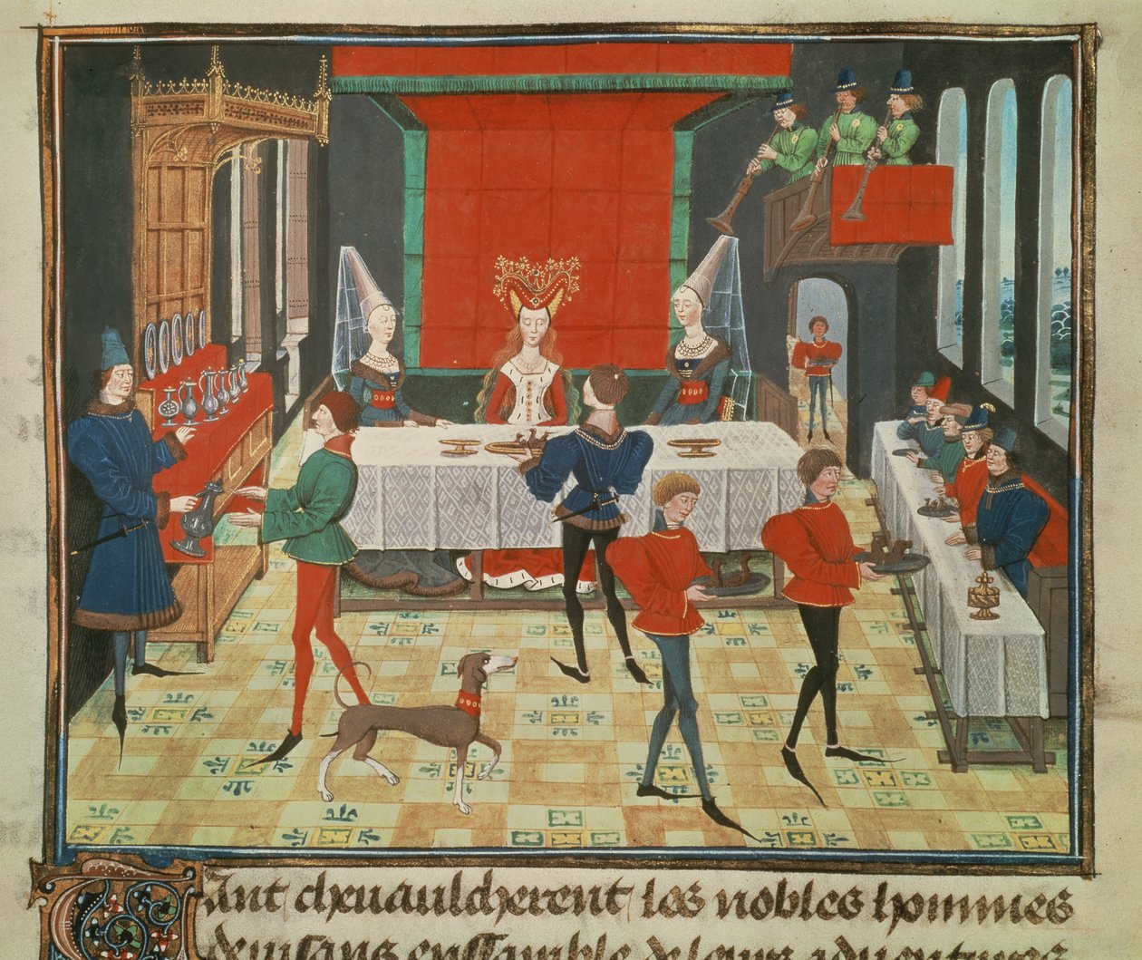 Ms 5073 f.140v Table Service of a Lady of Quality, fra Renaud de Montauban-cyklussen af Loyset Liedet