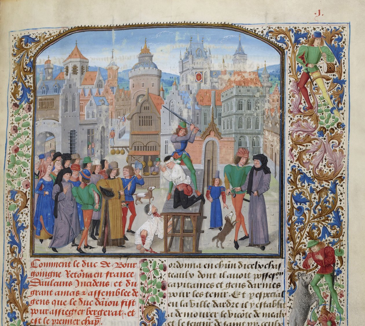 Henrettelse af Guillaume Sanche IV de Pommiers, visgreve af Fronsac i Bordeaux i 1375, ca 1470-1475. af Loyset Liedet