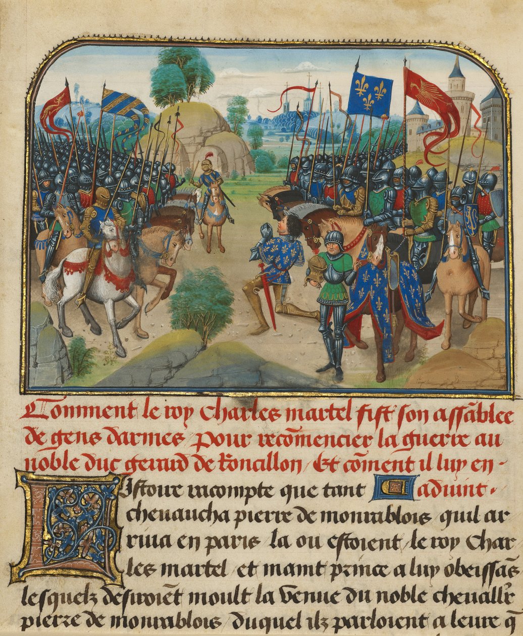Frankrigs og Bourgognes hære med Martel i bøn af Loyset Liedet