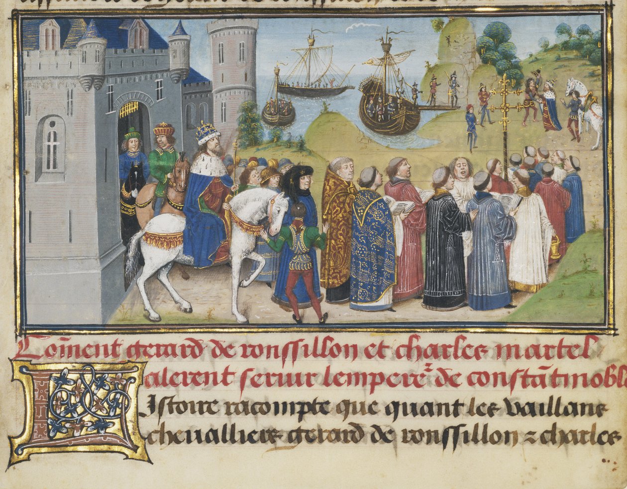 Den byzantinske kejser byder Roussillon og Martel velkommen, 1468-1470 af Loyset Liedet