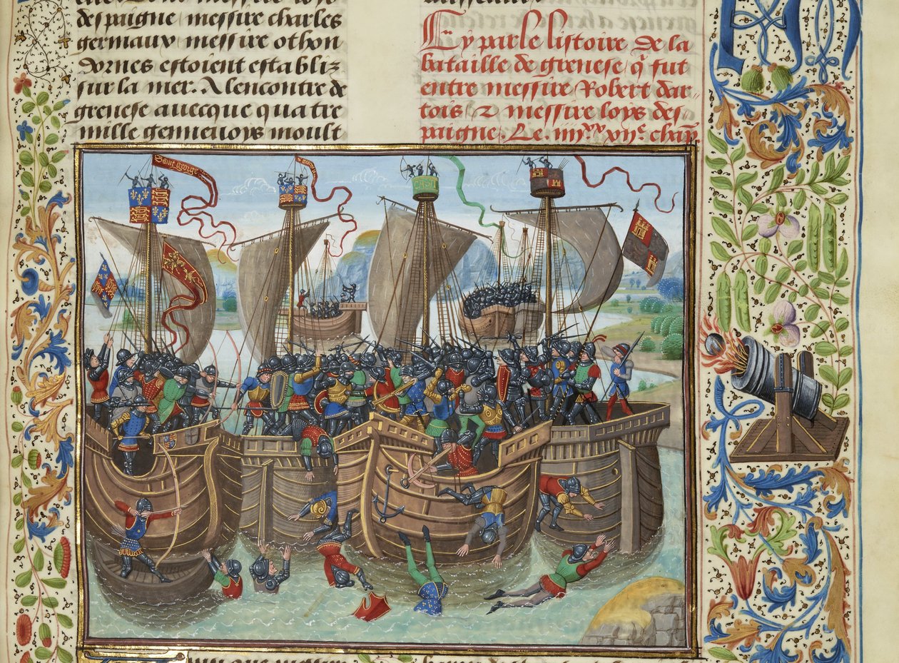 Søslaget ved Guernsey, 1342, ca 1470-1475. af Loyset Liedet