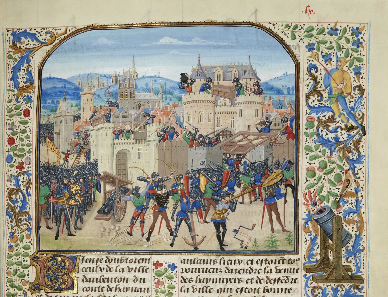 Vilhelm II, greve af Hainaut tager og ødelægger Aubenton, 1340, ca 1470-1475. af Loyset Liedet