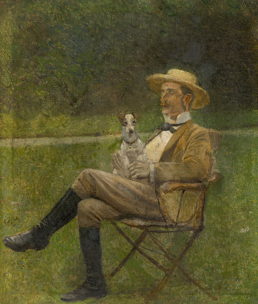 Studie af en siddende mand med en hund af Laszlo Mednyanszky
