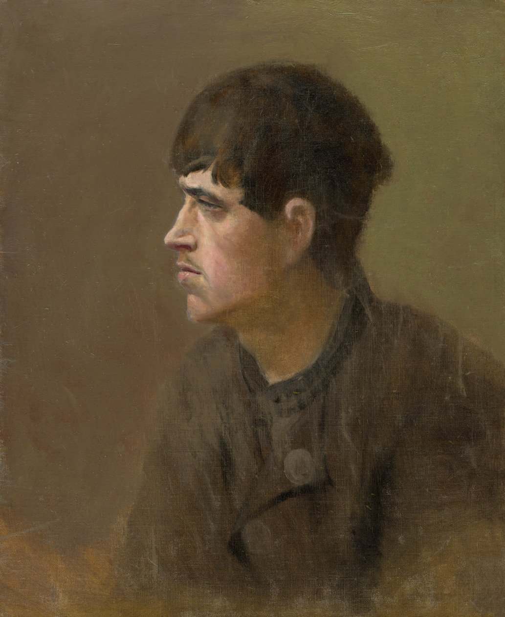 Halvfigur af en ung mand fra profil af Laszlo Mednyanszky