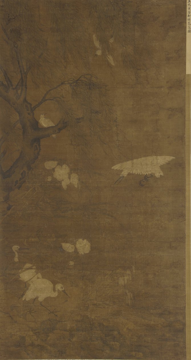 Fugle, piletræ og blomster, Ming-dynastiet, 15.-16. århundrede (blæk og farve på silke) af Lu Ji