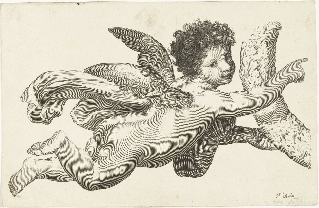 Flydende putto med krans af Lubertus Teunis van Deth