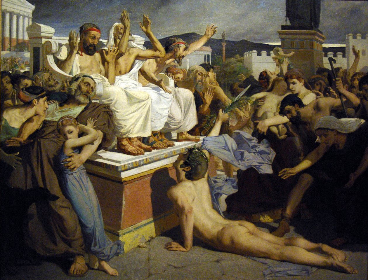 Pheidippides giver ord om sejr efter slaget ved Marathon af Luc Olivier Merson