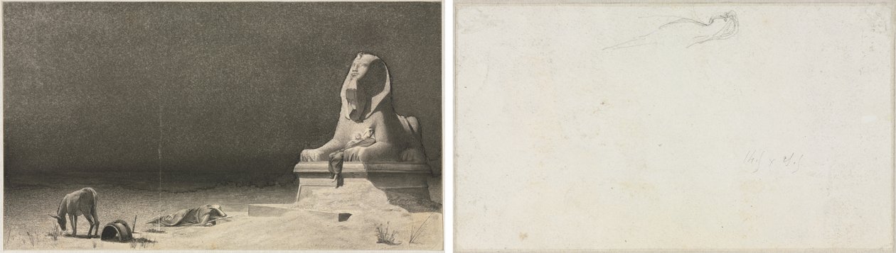 Resten på flugten til Egypten (recto); Skitse af en sfinx [?] (verso) af Luc Olivier Merson