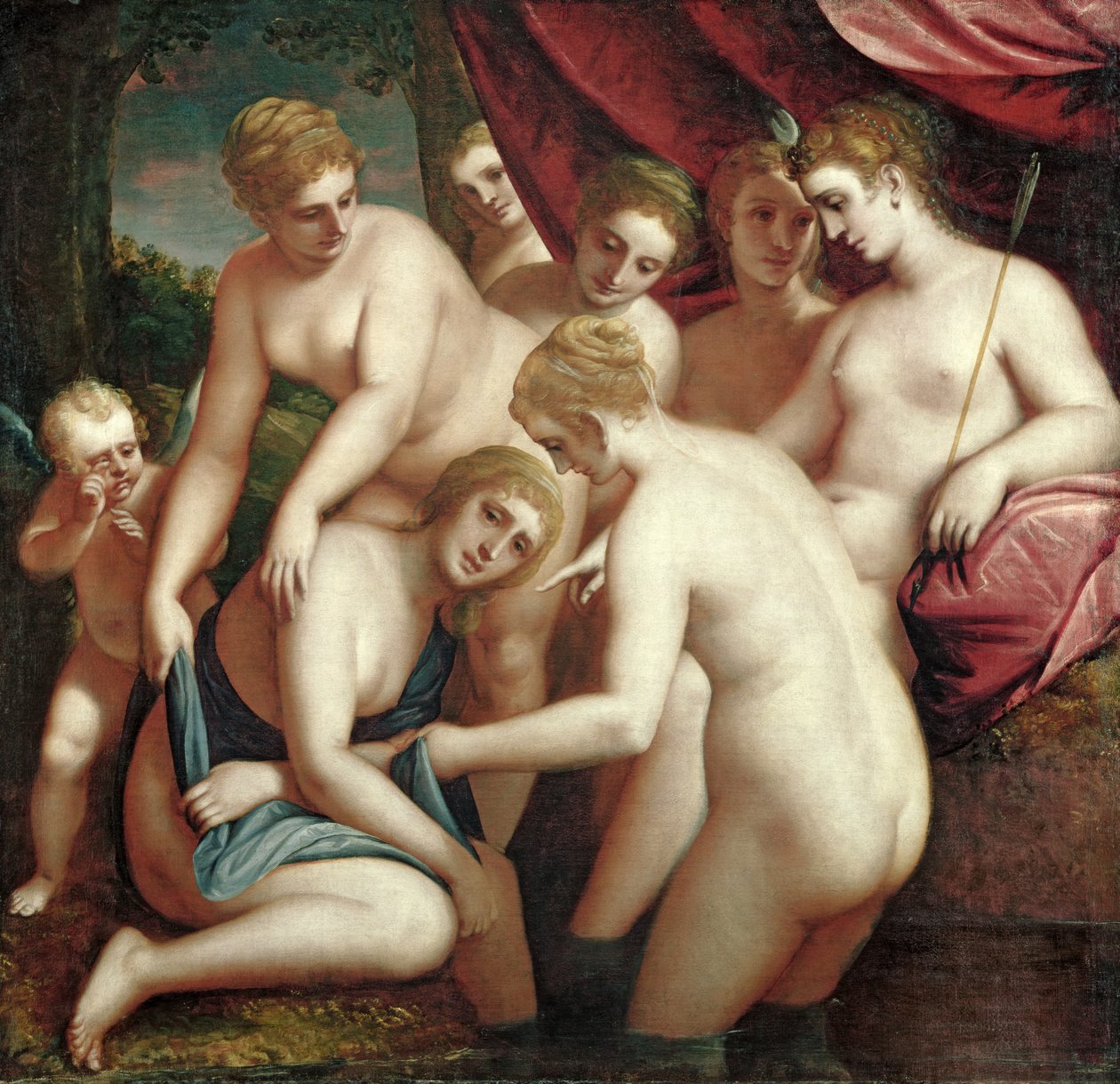 Diana opdager Callistos graviditet, 1570 af Luca Cambiaso