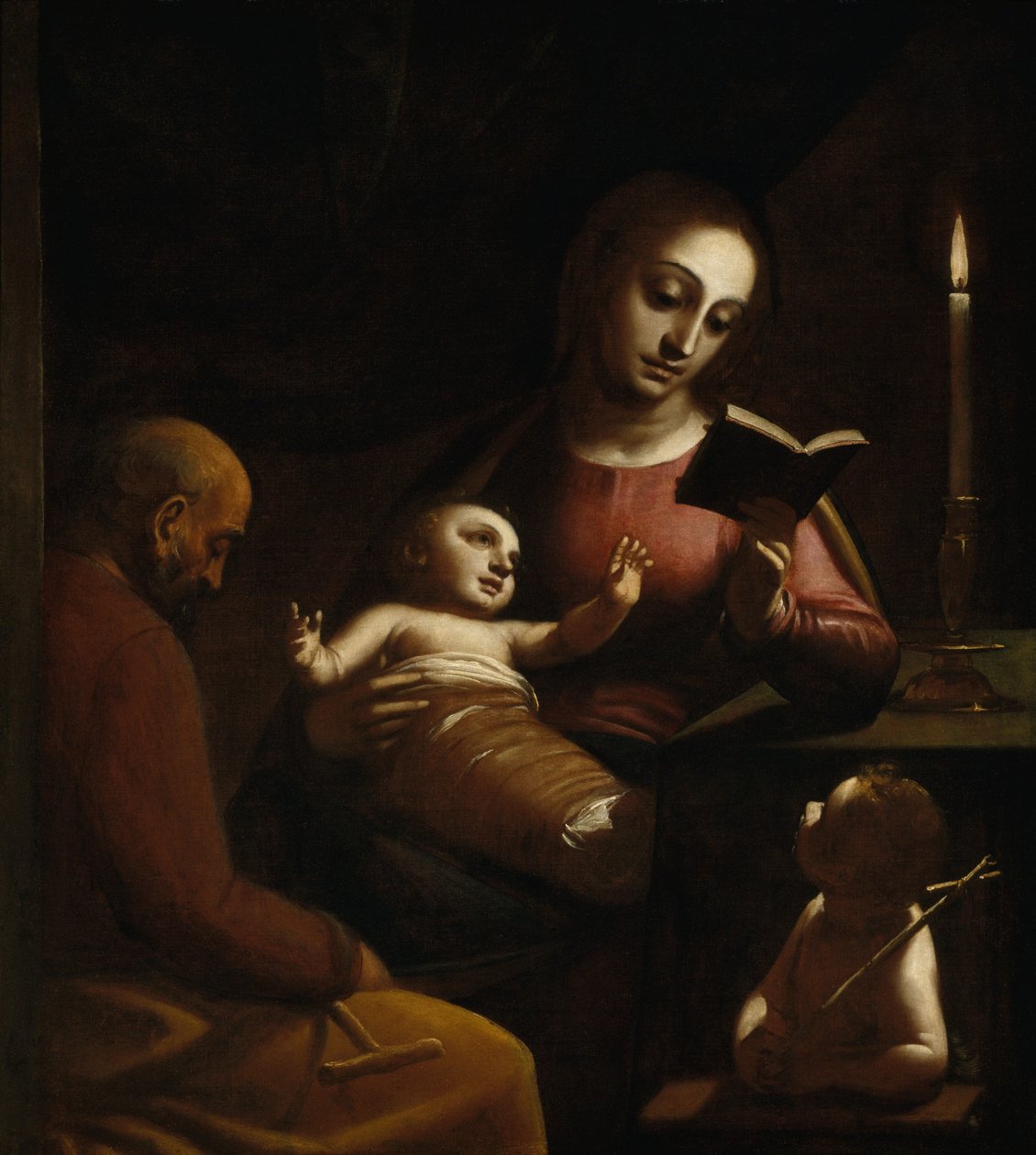 Hellig Familie med Johannes Døberen af Luca Cambiaso