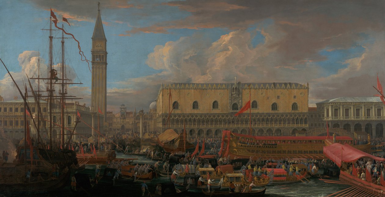Bucintoro Afgang fra Bacino di San Marco af Luca Carlevarijs