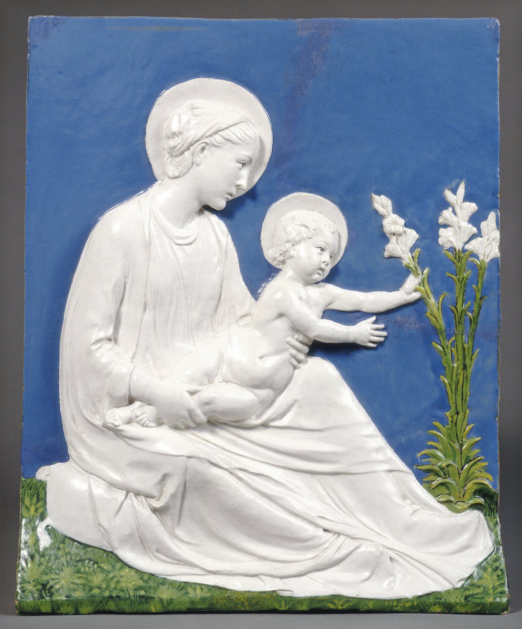 Madonna und Child, ca. 1475 (glaseret terracotta) af Luca Della Robbia