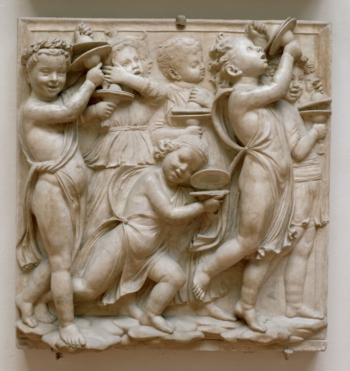 Putti spiller bækkener, detalje fra Cantoria, ca. 1432-38 (marmor) af Luca Della Robbia