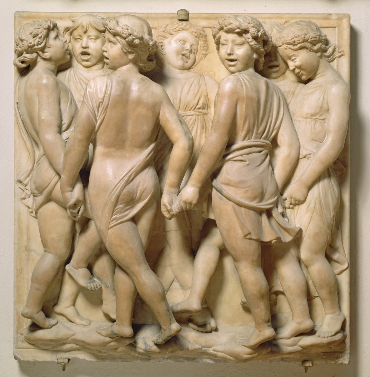Syngende engle, reliefpanel fra Cantoria, ca. 1432-8 (marmor) af Luca Della Robbia