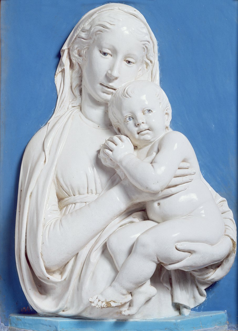Æblets madonna (glaseret terracotta) af Luca Della Robbia