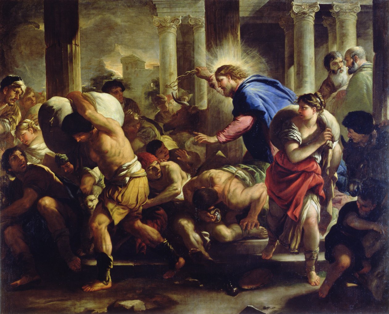 Kristus driver købmændene fra templet af Luca Giordano