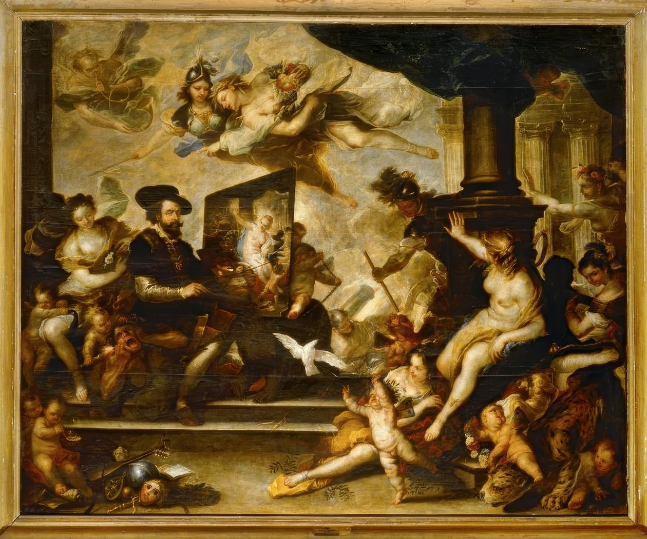 Rubens arbejder på at male: Fredsallegorien af Luca Giordano