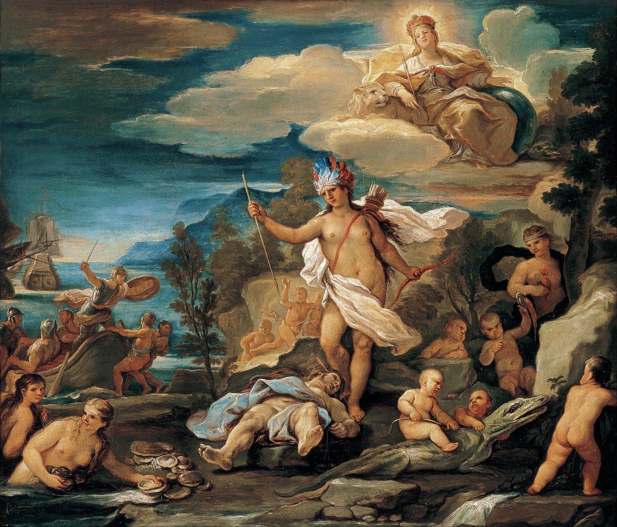 Serie af de fire dele af verden. Amerika af Luca Giordano