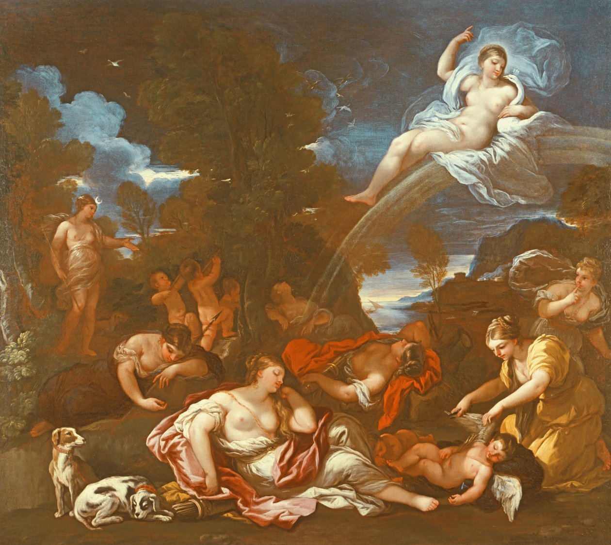 Afvæbningen af Amor (olie) af Luca Giordano