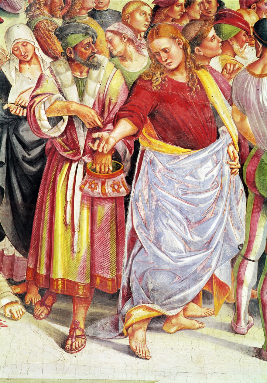 Detalje af Antikrists forkyndelse, fra Madonna di San Brizios kapel, 1499-1504 (detalje af 79359) af Luca Signorelli