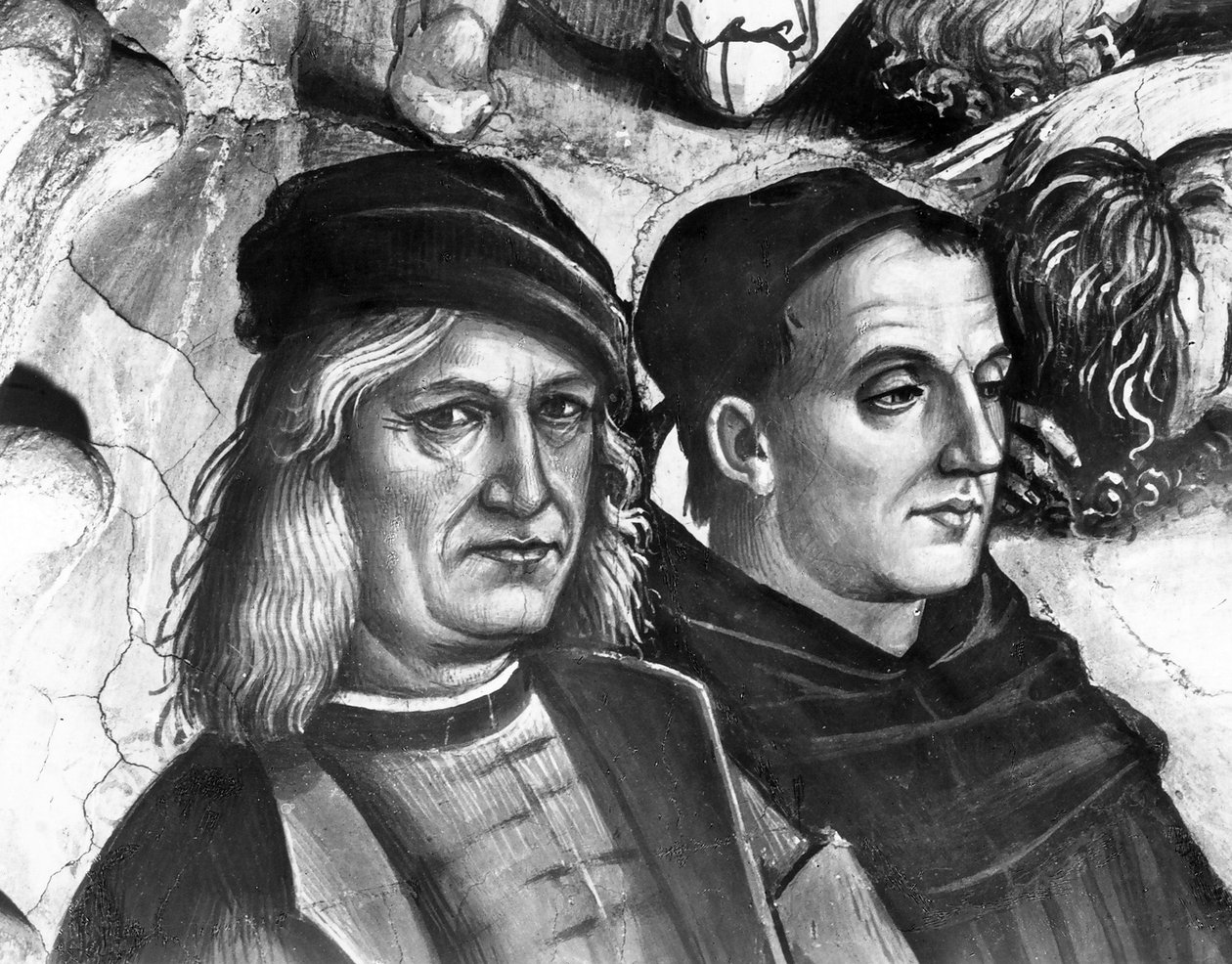 Portræt af Luca Signorelli og Fra Angelico, detalje fra The Preaching and Acts of the Antichrist af Luca Signorelli
