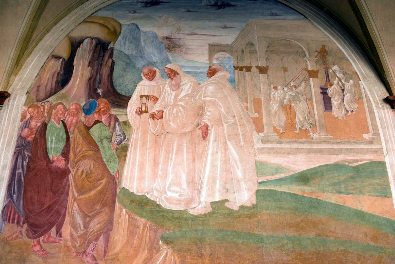 Sankt Benedikt evangeliserer indbyggerne i Montecassino af Luca Signorelli
