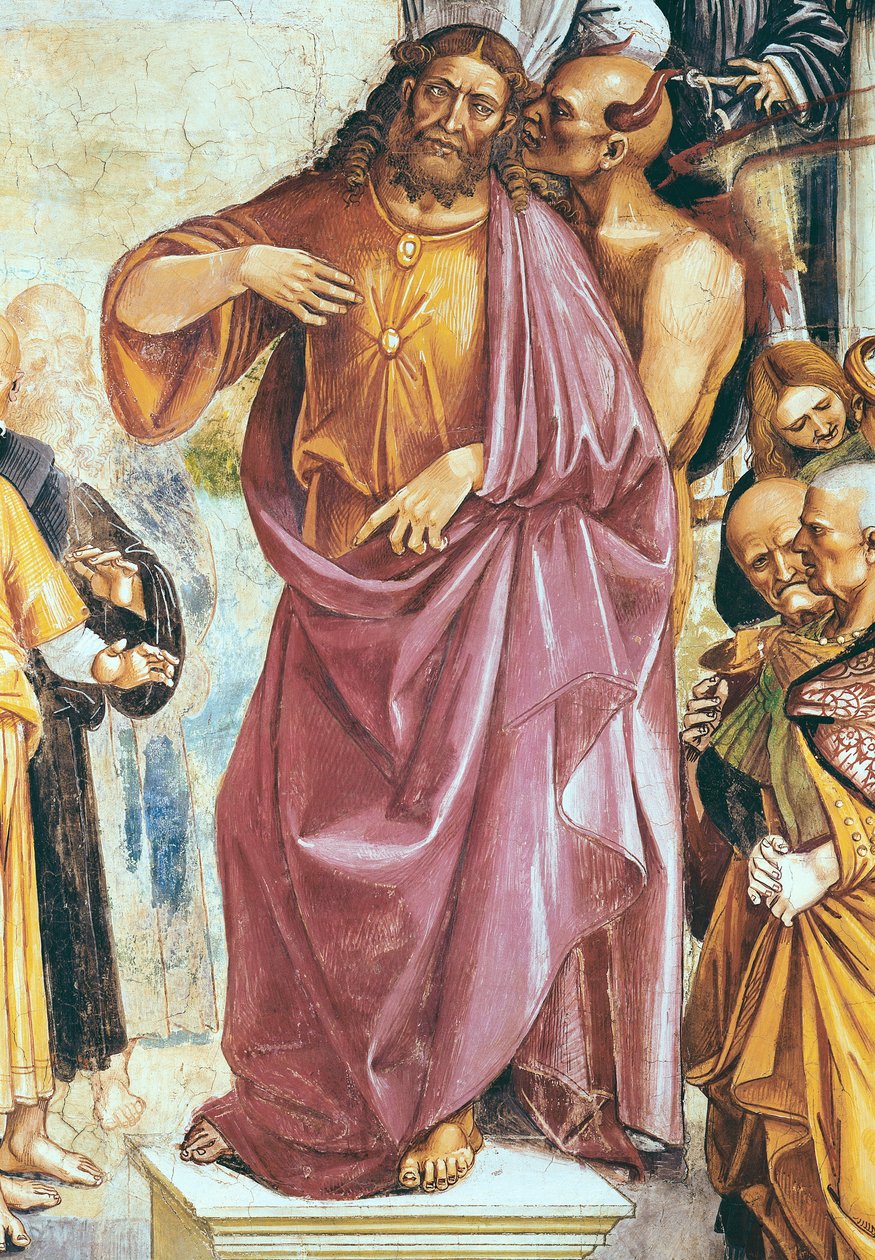 Antikrists prædiken, detaljer om Kristus og Djævelen, fra Madonna di San Brizios kapel, 1499-1504 af Luca Signorelli