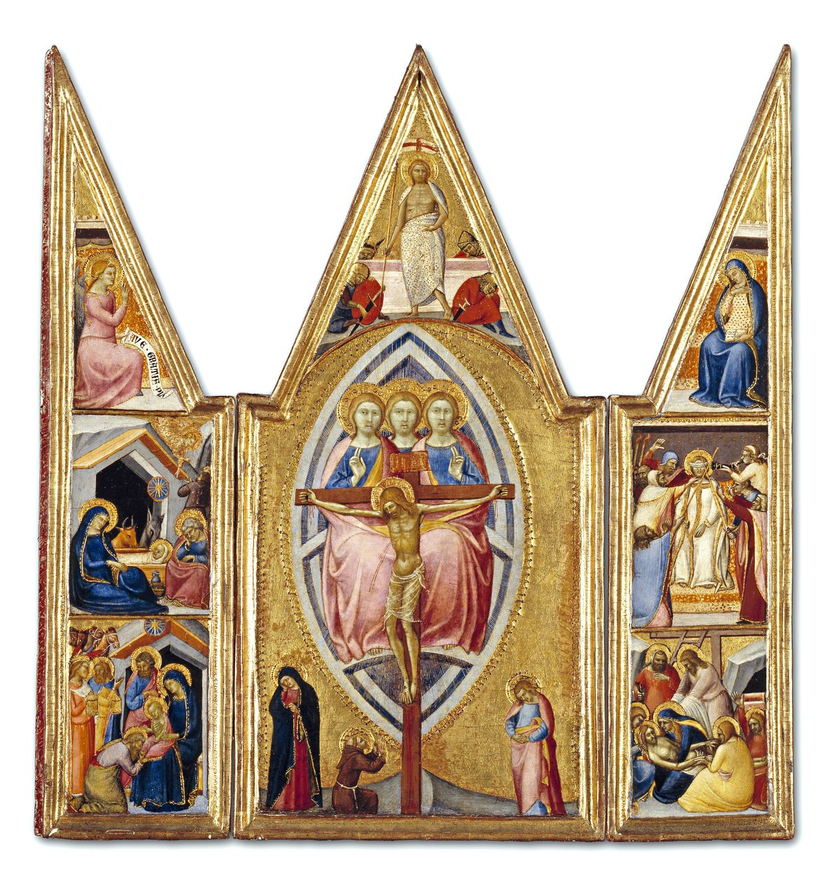 Treenigheden og korsfæstelsen med scener fra Kristi liv, ca. 1355 (tempera på panel) af Luca di Tommè