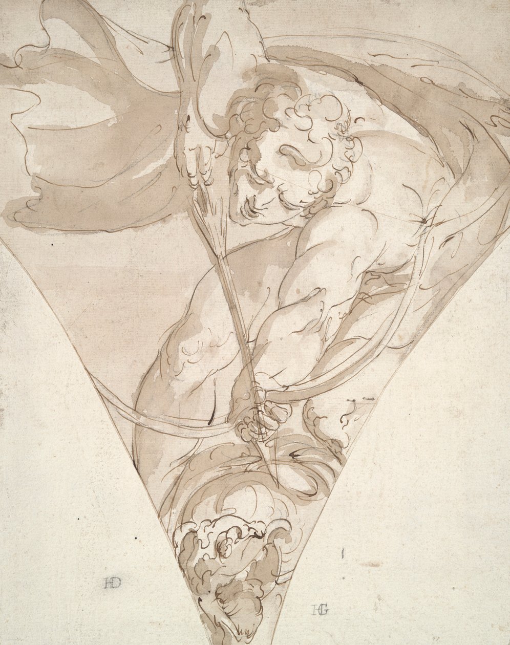Apollo Killing the Python, undersøgelse for en spandrel i Palazzo Antonio Doria (Palazzo della Prefettura), Genova af Luca Cambiaso