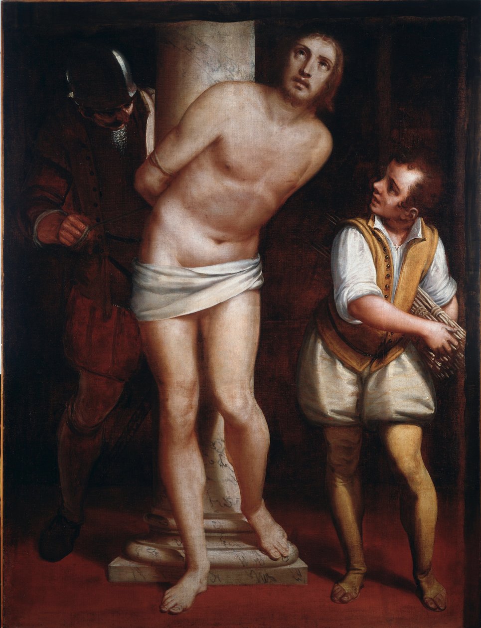 Kristus ved søjlen eller det piskende maleri af Luca Cambiaso (1527-1585) Dim 171x130 cm Genes, Musei di Strada Nuova (ex Palazzo Bianco) af Luca Cambiaso
