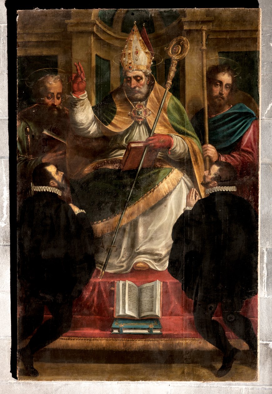 Genova, Duomo (St. Lawrence Cathedral): "St. Gotthard mellem St. Paul og St. James og to knælende hengivne" (1571), af Luca Cambiaso (med genmalerier af Carlo Giuseppe Ratti) af Luca Cambiaso