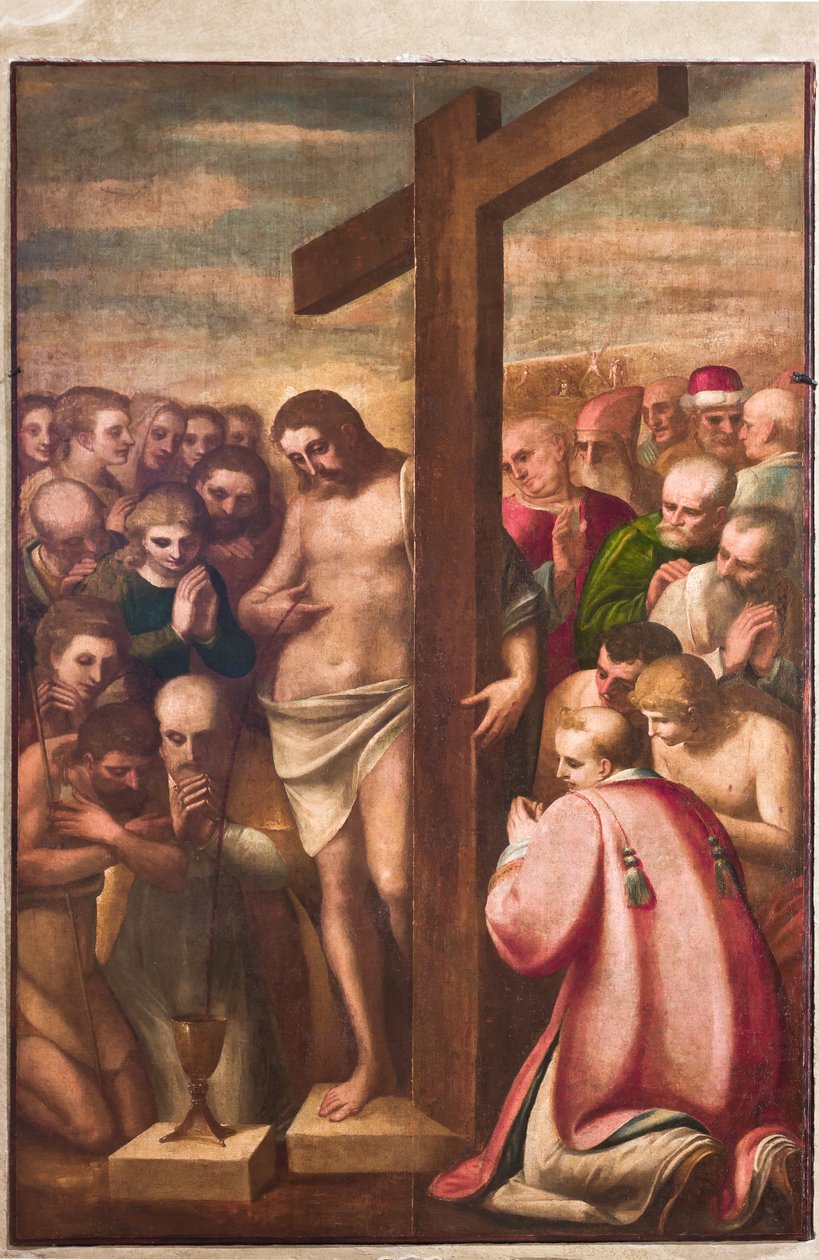 Genova, Duomo (St. Lawrence Cathedral), sakristi, kapel: "Eukaristiske Kristus tilbedt af hellige", af Luca Cambiaso, omkring 1580 af Luca Cambiaso