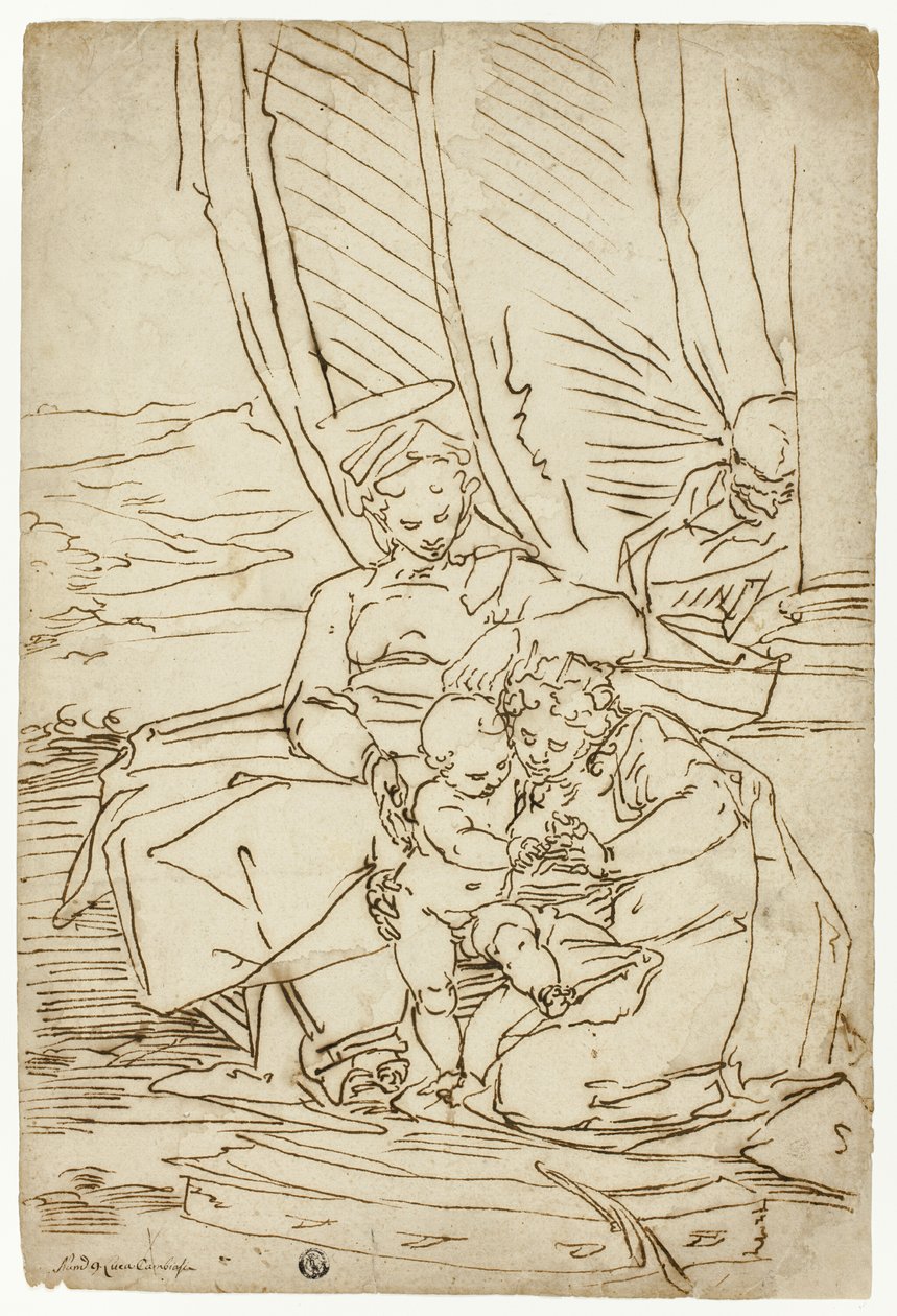 Den hellige familie med Sankt Katharina af Luca Cambiaso