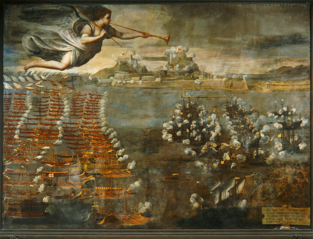 Scenen for slaget ved Lepanto ... af Luca Cambiaso