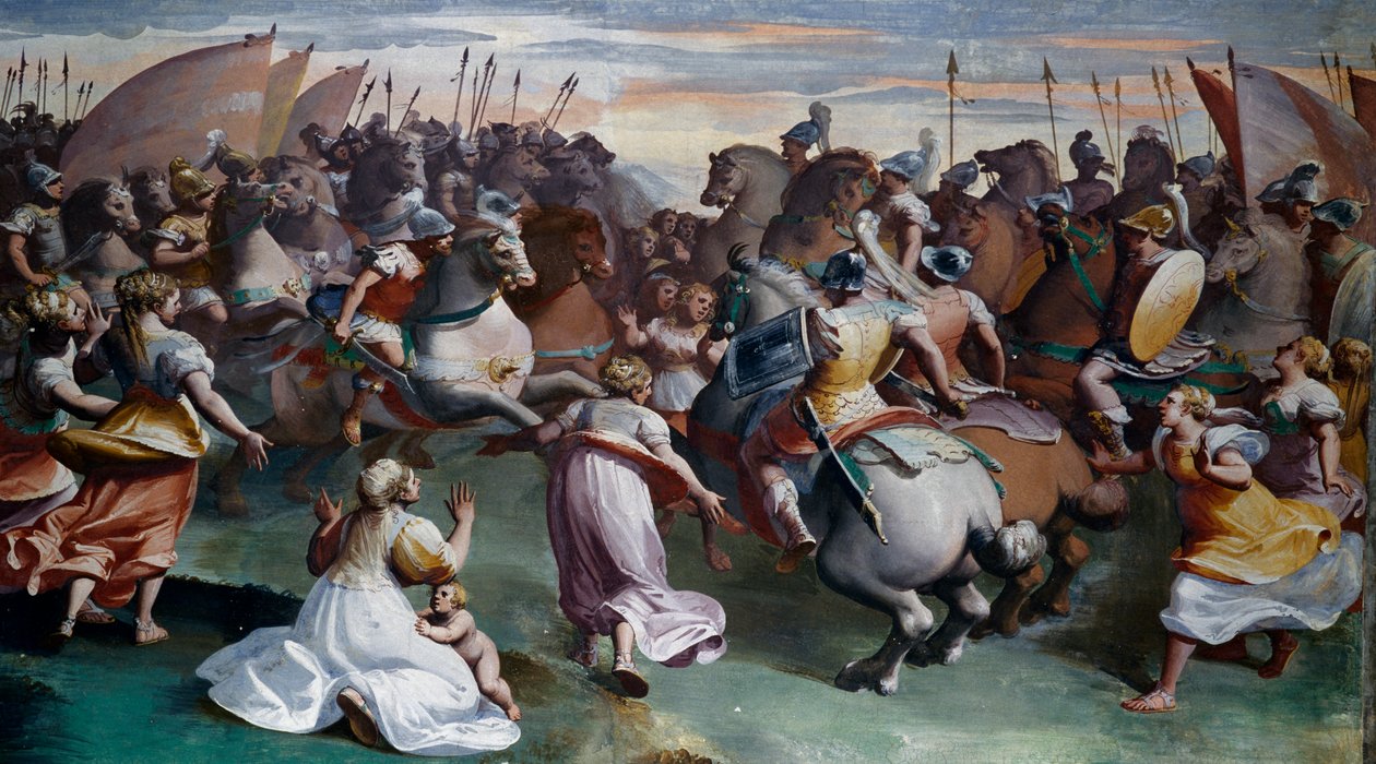 The Rape of Sabine (1500-tallet), af Luca Cambiaso (1527-1585), fresco, Villa Imperiale, Genova, Ligurien, Italien af Luca Cambiaso