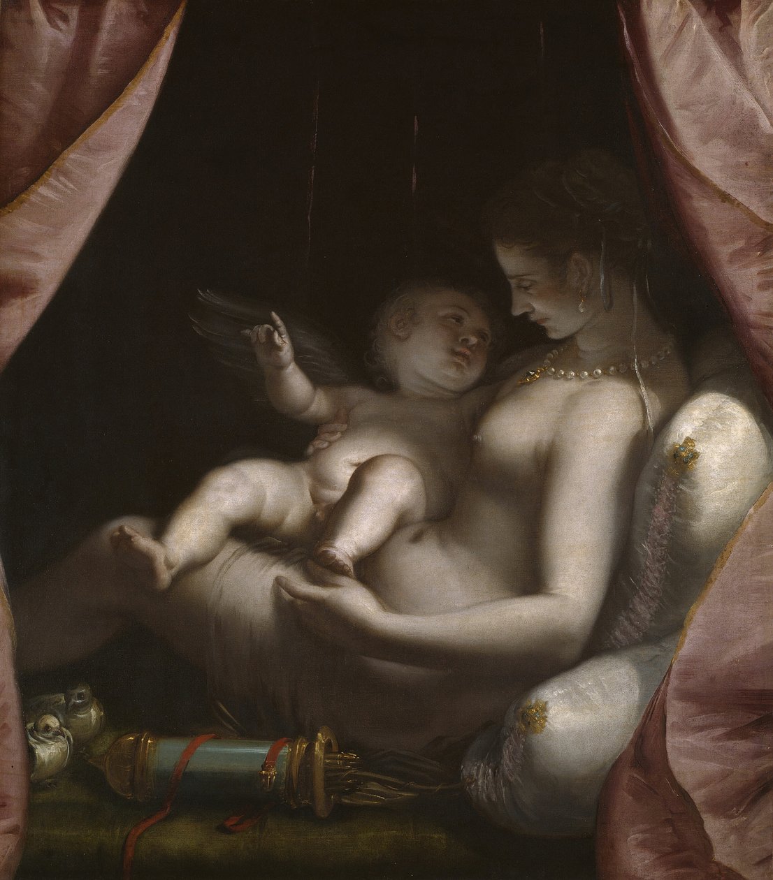 Venus og Amor, ca. 1570. af Luca Cambiaso