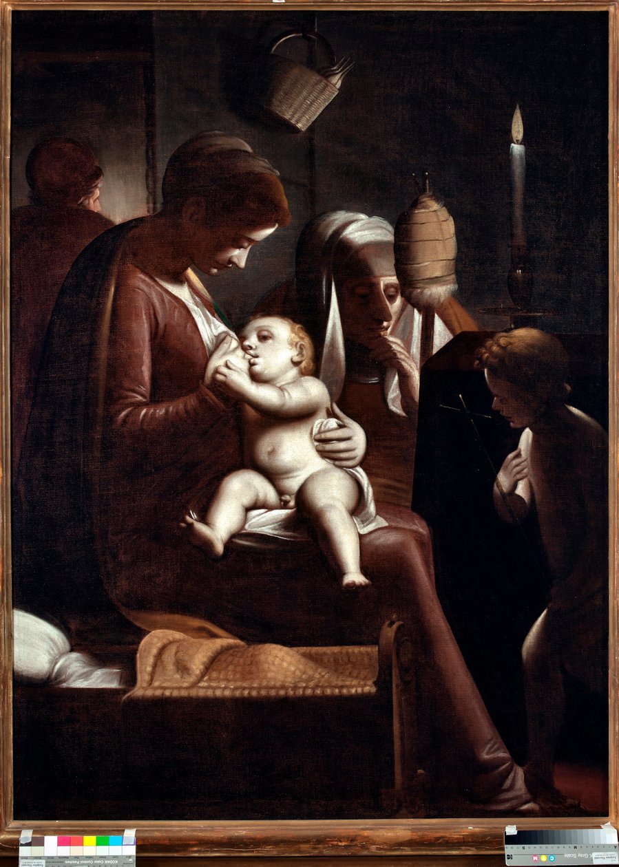 Jomfru og barn med Sankt Johannes Døberen eller "" Jomfru et lys" eller "" Hellig Familie med Sankt Anne og Sankt Johannes Døberen"" (Jomfru med et lys) Maleri af Luca Cambiaso (1527-1585) af Luca Cambiaso