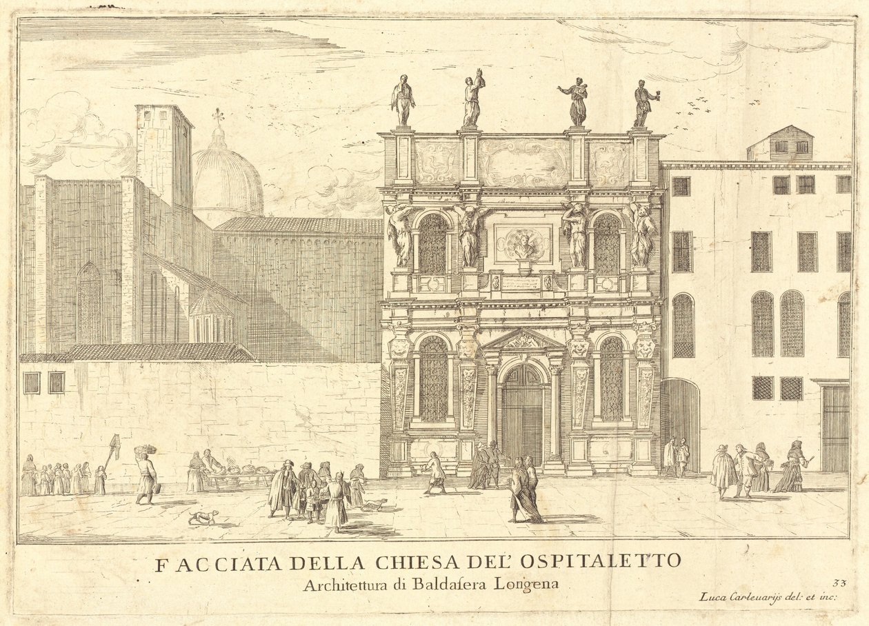 Facade af Ospitaletto Kirke (plade 33) af Luca Carlevariis