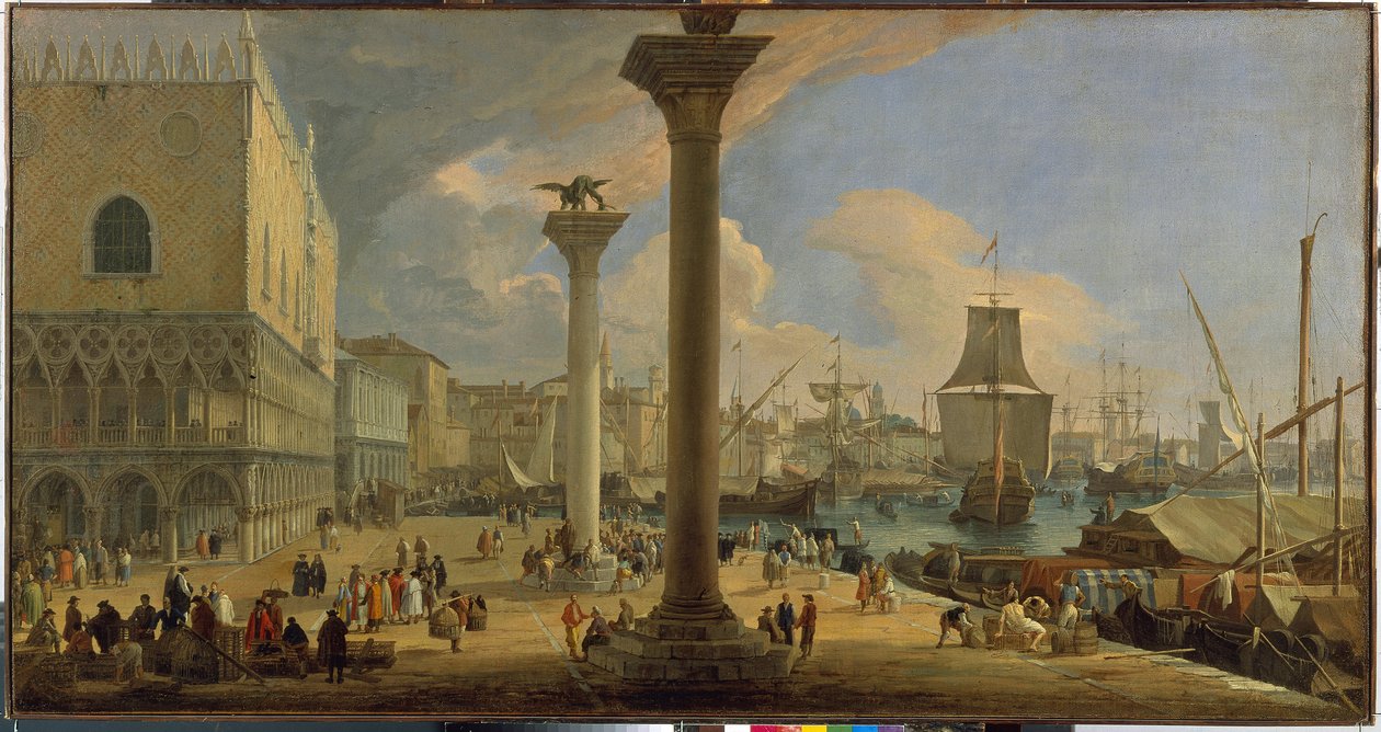 Moloen og hertugpaladset (Venedig, Italien) - Maleri af Luca Carlevaris (1663-1730), olie på lærred, ca. 1710, 64x121 cm - Moloen med hertugpaladset, Olie på lærred af Luca Carlevaris - Statseremitage, St. - Petersborg af Luca Carlevaris