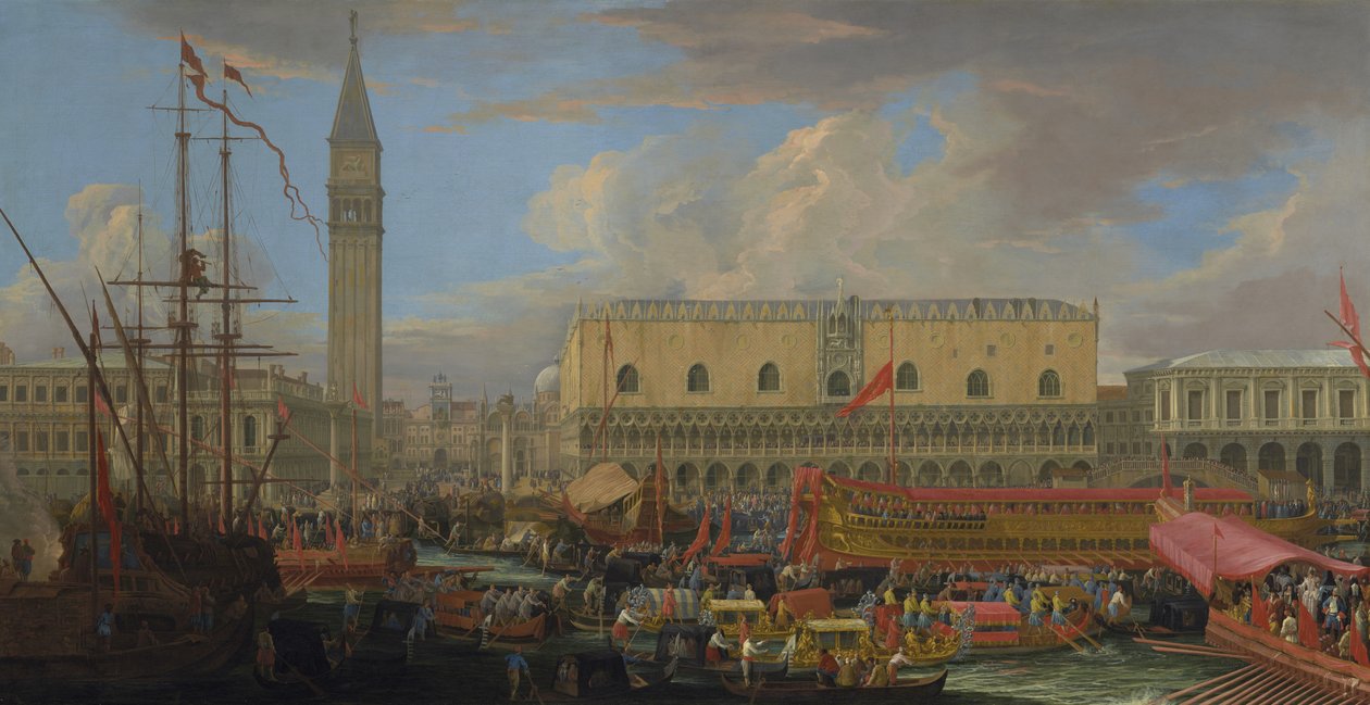 Bucintoro på vej ud fra Bacino di San Marco, 1710 af Luca Carlevaris