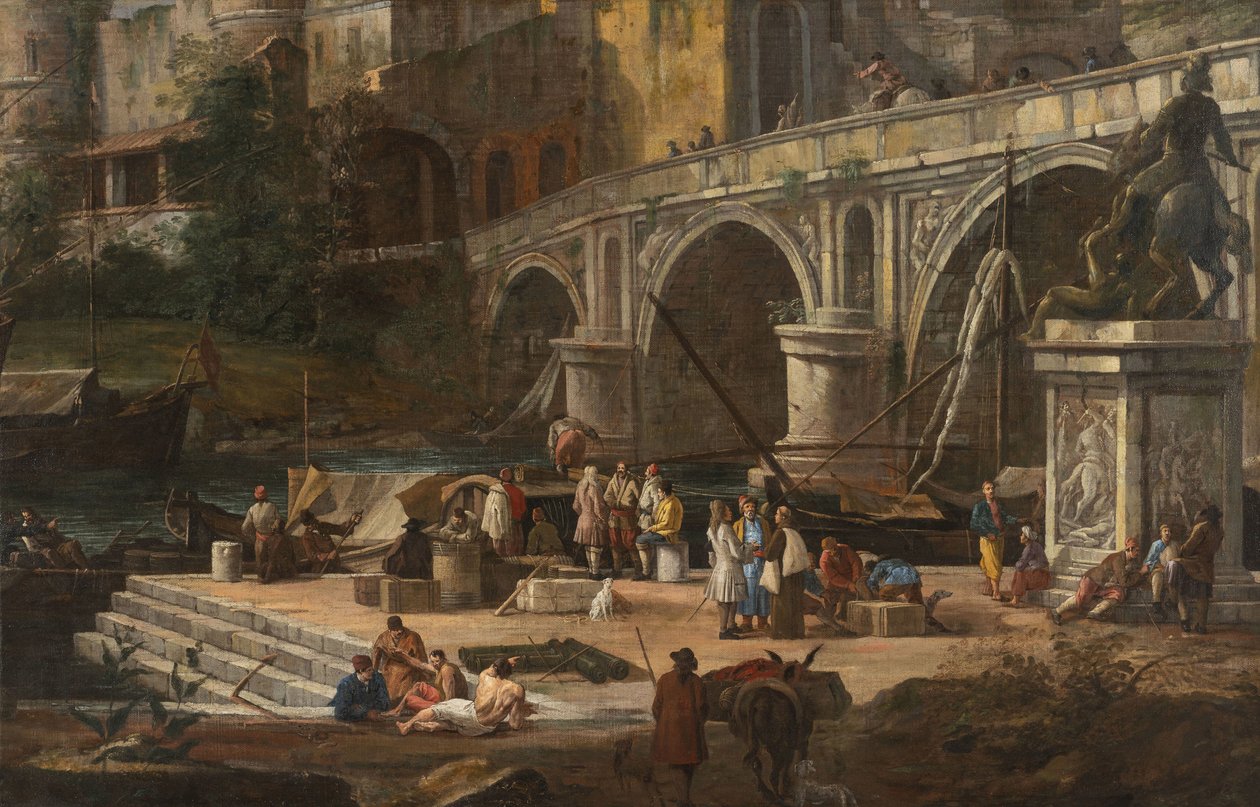 Udsigt over en flodhavn, mellem 1690 og 1699. af Luca Carlevaris